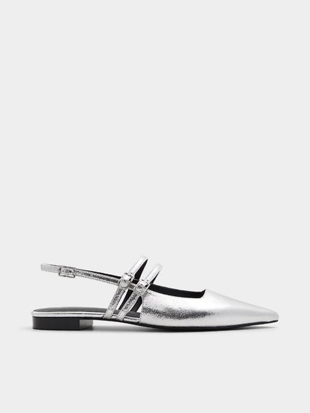 Aldo Silver Pointed Slingback Flats with Double Straps